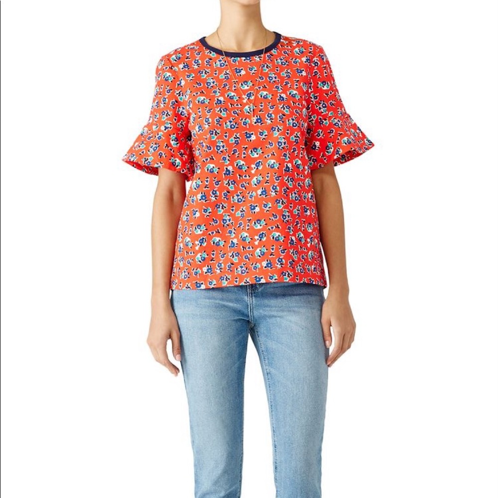 NEW • Draper James • Georgia Floral Ruffle Tee Red - Picture 2 of 8